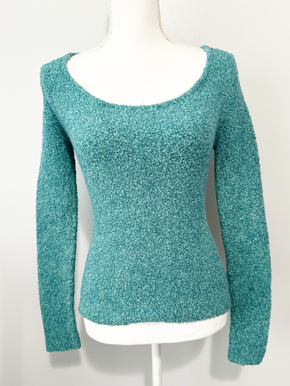 Moda international teal scoop neck sweater size small wool acrylic vintage Y2K